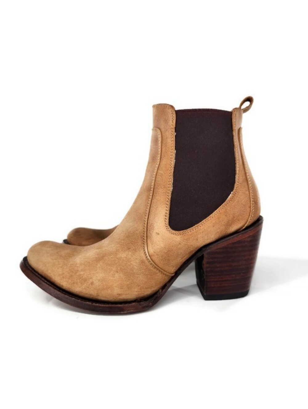 Circle G Corral Tan Distressed Leather Side Panels Western Heel Ankle Boots - Picture 2 of 15